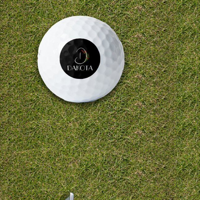 Balles De Golf Boho aquarelle monochrome lettre D noir (Créateur téléchargé)