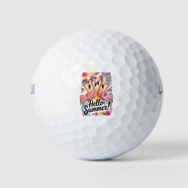 Balles De Golf Bonjour été mignonne Flamant rose plage vacances T (Devant)