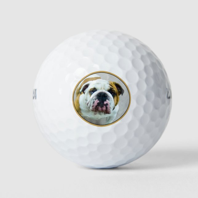 Balles De Golf Bulldog Painting - Joli art original chien (Devant)