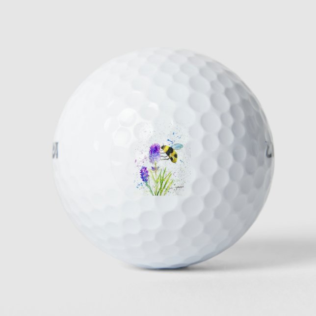 Balles De Golf Bumblebebe mignonne et fleurs aquarelle (Devant)
