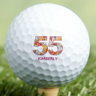 Balles De Golf Cadeau pour 55e anniversaire Nombre floral - 55 An