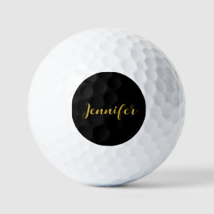 Balles De Golf Calligraphie minimaliste moderne Nom Black Gold