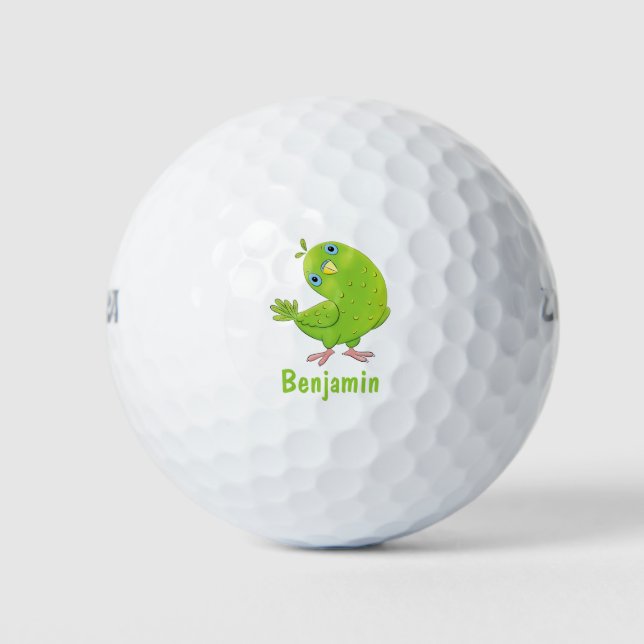 Balles De Golf Caricature de perruche verte curieuse (Devant)