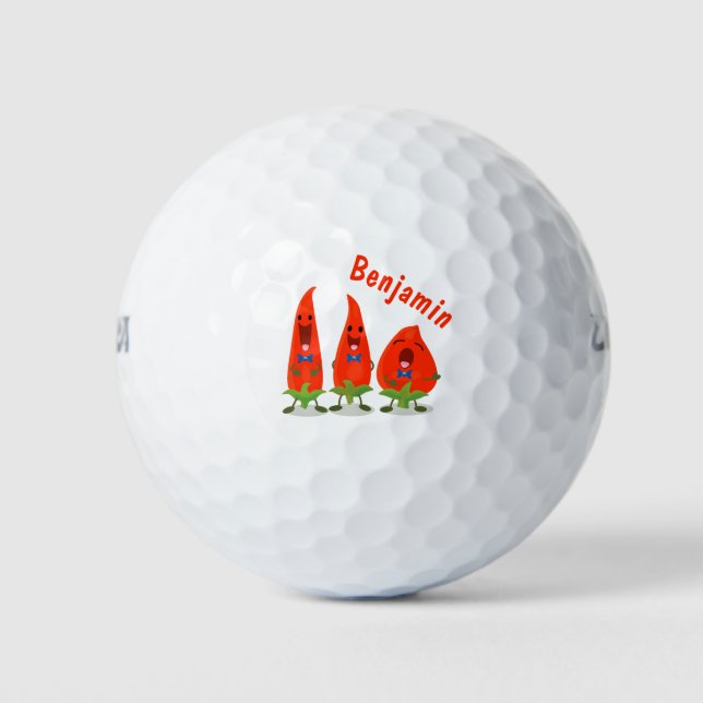 Balles De Golf Caricature de piments chantants mignons (Devant)