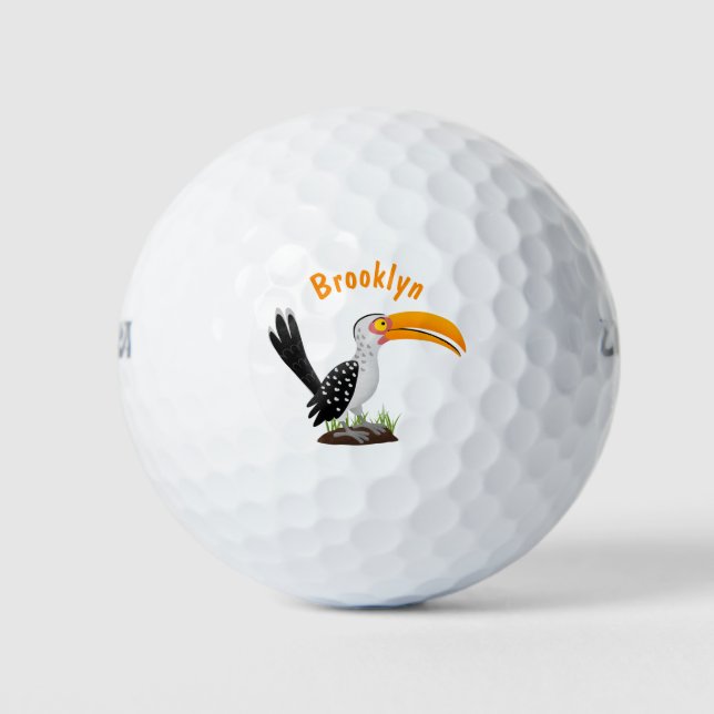 Balles De Golf Caricature d'oiseau de safari de barbecue jaune am (Devant)