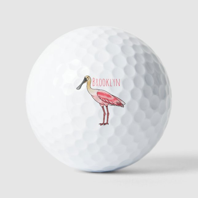 Balles De Golf Caricature d'oiseau de spatule de rose (Recto)