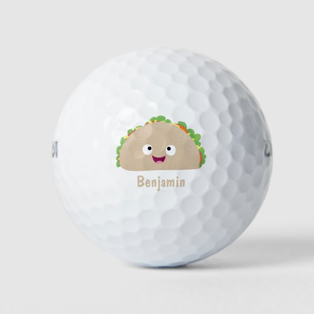 Balles De Golf Caricature joli sourire taco dessin animé (Devant)