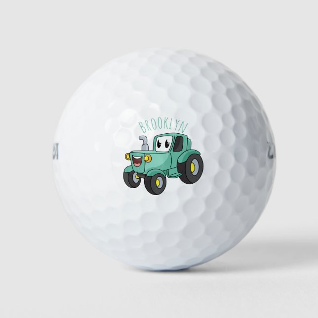 Balles De Golf Caricature joli tracteur vert joyeux (Devant)