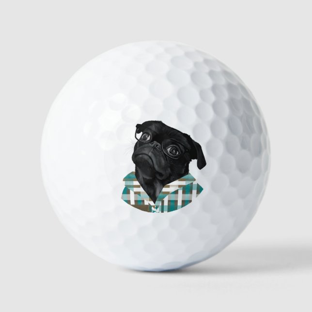 Balles De Golf Carlin noir adorable avec lunettes et chemise (Recto)