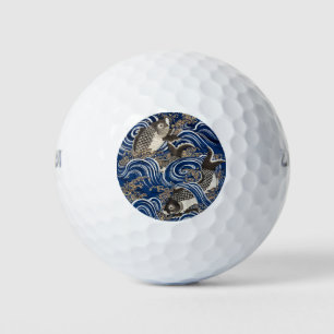 Balles De Golf Carpe Japonaise vintage En Vagues, Rétro