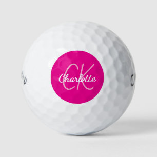 Balles De Golf Cartes initiales en monogramme rose chaud nom femm