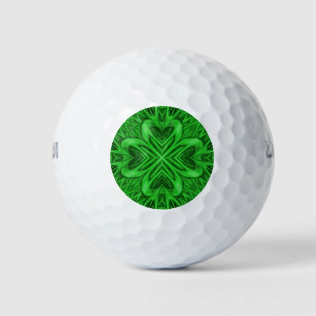 Balles De Golf Céleste Clover Vintage Vert fractal Kaleidoscope (Devant)