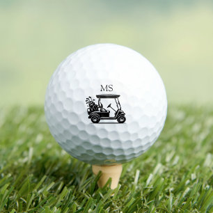 Balles De Golf Chariot de golf noir et blanc avec initiales