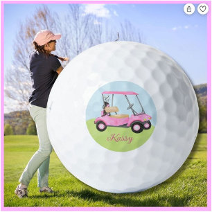 Balles De Golf Chariot de golf personnalisé aquarelle rose