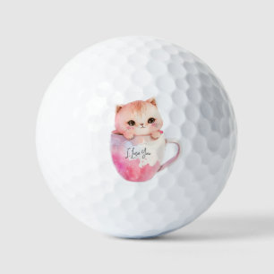 Balles De Golf Chat blanc-rose mignonne dans une tasse de thé (2)
