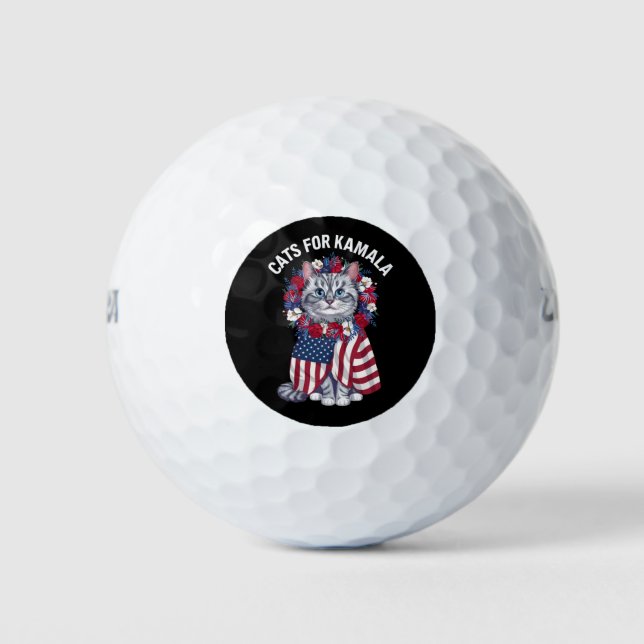 Balles De Golf Chat Pour Kamala Fleurs de chats Drapeau américain (Devant)