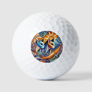 Balles De Golf Chats géométriques abstraits aux couleurs vives