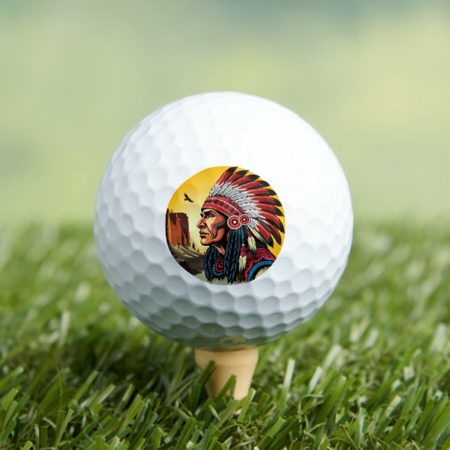 Balles De Golf Chef amérindien sur paysage sauvage coucher de sol (T-shirt Insitu)