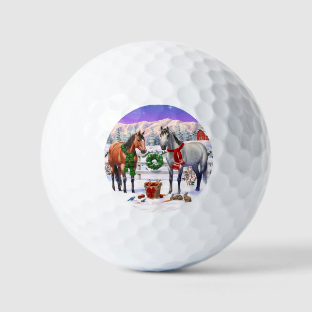 Balles De Golf Chevaux de Noël en neige (Recto)
