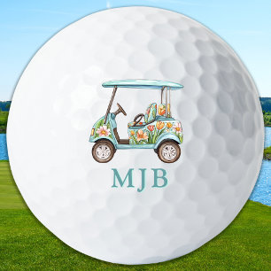 Balles De Golf Chic Cart Floral Personnalisé Monogramme 3 Initial