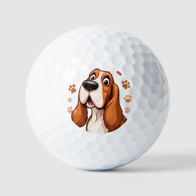 Balles De Golf Chien de Basset joyeux avec empreintes d'Orange (Recto)