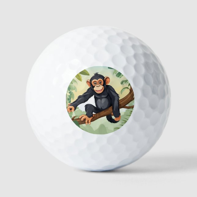 Balles De Golf Chimpanzée avec sa mignonne queue sur la branche s (Recto)