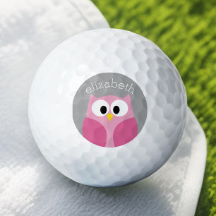 Balles De Golf Chouette de dessin mignonne - Nom personnalisé ros