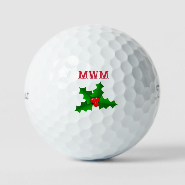 Balles De Golf Christmas Holly Monogram Golf Ball (Recto)
