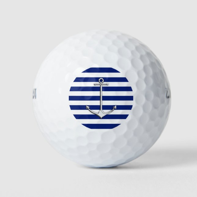 Balles De Golf Chrome Ancre nautique Imprimer sur les rayures mar (Devant)