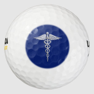 Balles De Golf Chrome Comme Caduceus Symbole Médicale sur Marine