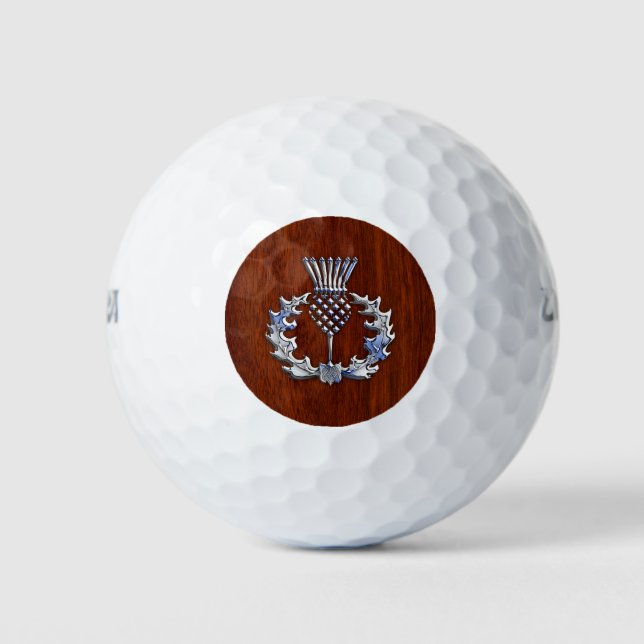 Balles De Golf Chrome sur Mahogany Imprimer Scottish Thistle (Devant)