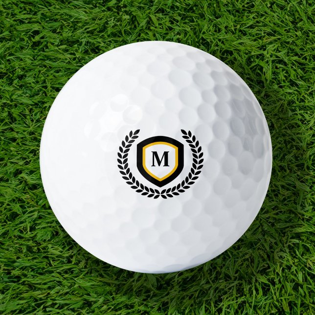Balles De Golf Cimetière du logo Monogramme noir et or (Créateur téléchargé)