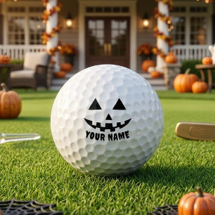 Balles De Golf Citrouille Personnalisée Halloween Nom Noir & Blan