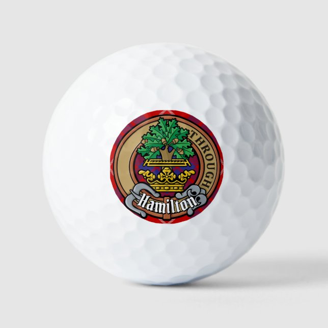 Balles De Golf Clan Hamilton Crest sur Red Tartan (Recto)