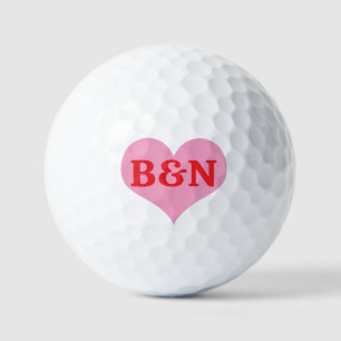 Balles De Golf Cœur rose et monogramme en couleur rouge, initiale