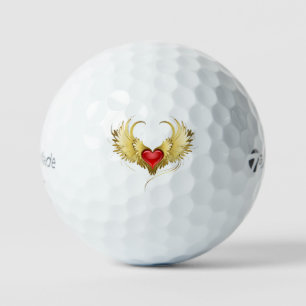 Balles De Golf Coeur rouge avec ailes d'or