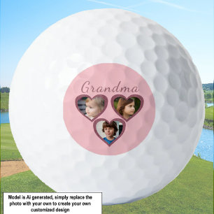 Balles De Golf Collage photo de 3 petits-enfants avec coeurs rose