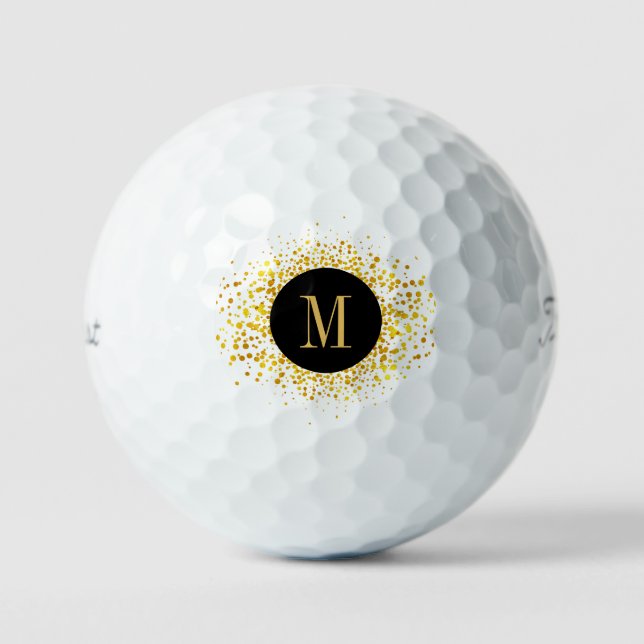 Balles De Golf Confetti Monogram Gold Foil Black ID445 (Recto)