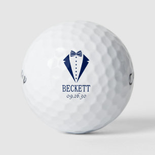 Balles De Golf Costume de mariage bleu avec noeud papillon rayé