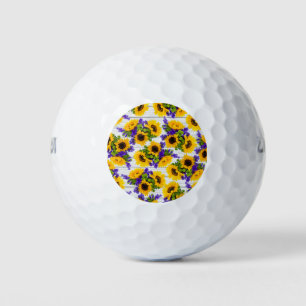 Balles De Golf Country Rustic White Wood Purple Yellow Sunflower
