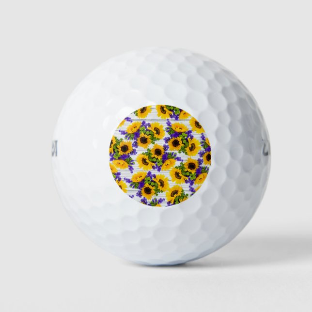 Balles De Golf Country Rustic White Wood Purple Yellow Sunflower (Devant)