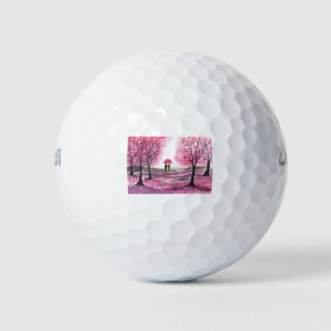 Balles De Golf Couple d'amour de mariage rustique arbre de fleurs (Devant)