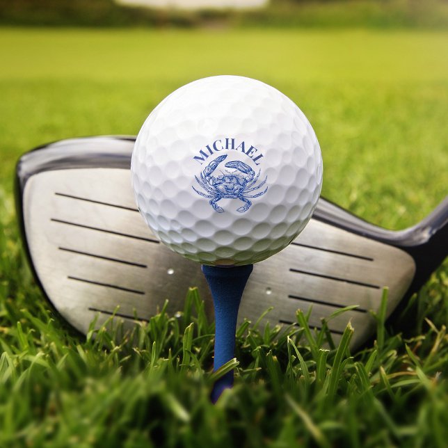 Balles De Golf Crabe côtier bleu (A blue ocean crab decorates this golf ball. Personalize it with your name.)