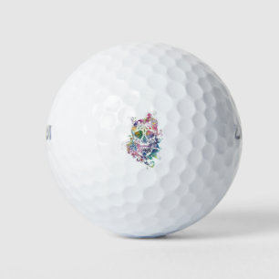 Balles De Golf crâne à sucre floral aquarelle