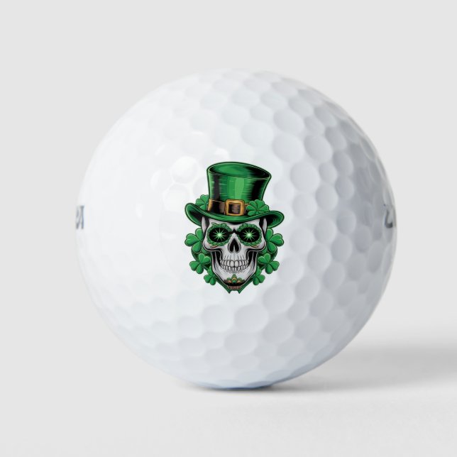 Balles De Golf Crâne à sucre St Patrick Day Shamrock chanceux (Devant)