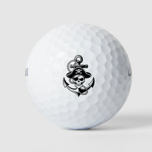 Balles De Golf Crâne de pirate gras et ancre – Conception nautiqu
