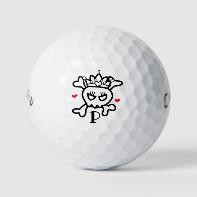 Balles De Golf Crâne princesse avec votre initiale (Devant)