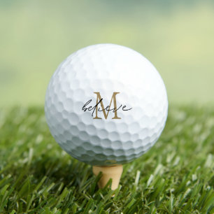 Balles De Golf Croire Motivational Black Gold Monogramme initial
