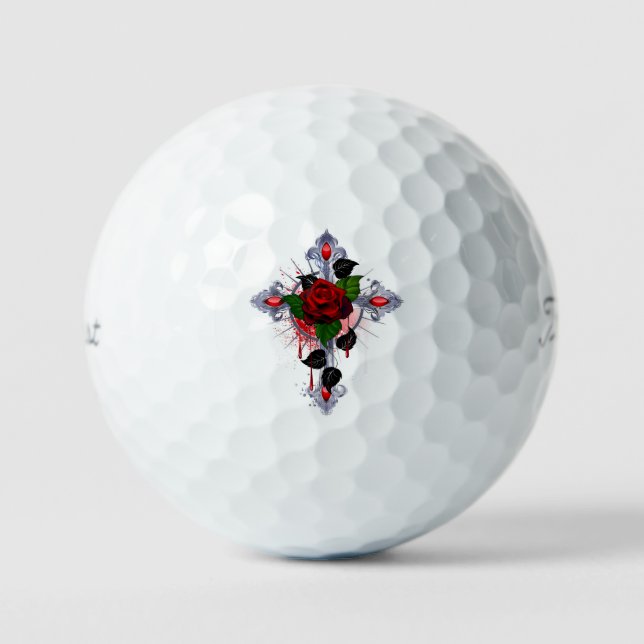 Balles De Golf Croix d'argent avec une rose rouge (Recto)