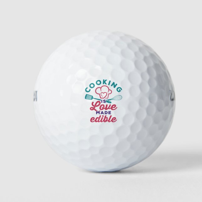 Balles De Golf Cuisine Is Love Fabriqué Chef Cuisinier Commode (Devant)
